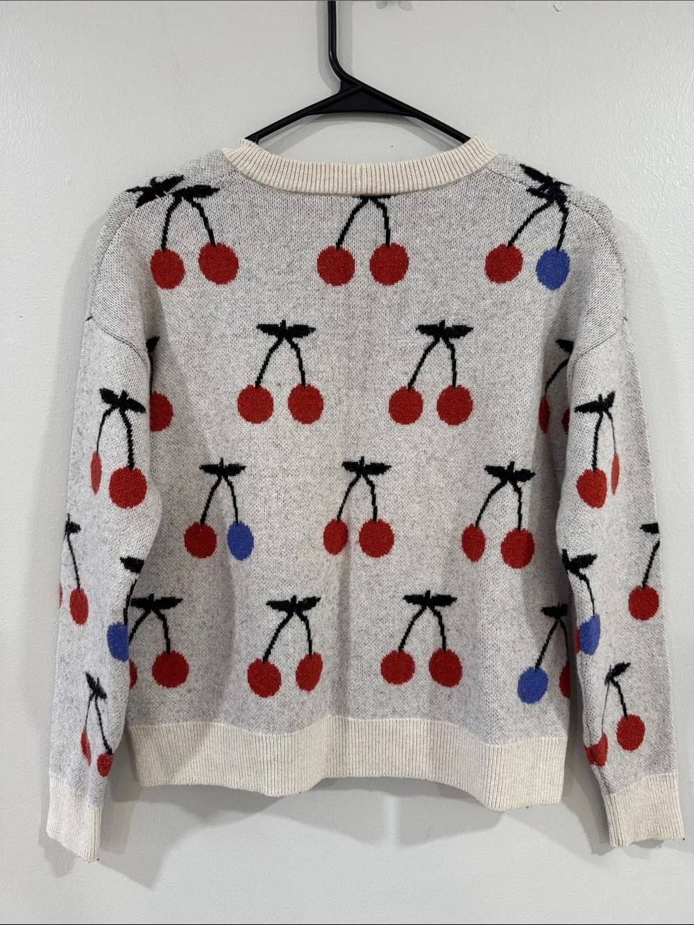 Madewell women’s Cherry jacquard Gray Crewneck pullover Sweater wool blend
